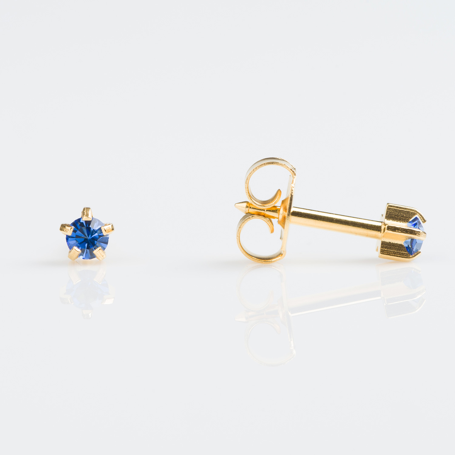 Universal™ Flatpack Gold-Plated Prong-Set September Sapphire Piercing Studs – Regular Adaptor – 3mm