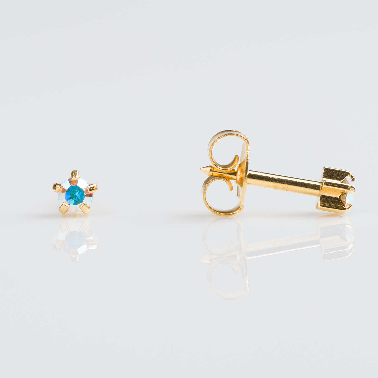 Universal™ Flatpack Gold-Plated Prong-Set Aurora Borealis Crystal Piercing Studs – Regular Adaptor – 3mm Universal™ Flatpack Gold-Plated Prong-Set Aurora Borealis Crystal Piercing Studs – Regular Adaptor – 3mm