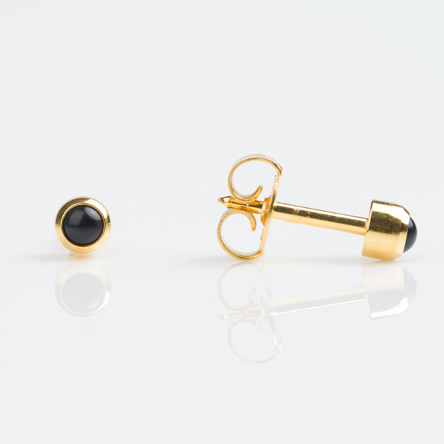 Universal™ Flatpack Gold-Plated Bezel-Set Black Onyx Pearl Piercing Studs – Regular Adaptor – 3mm