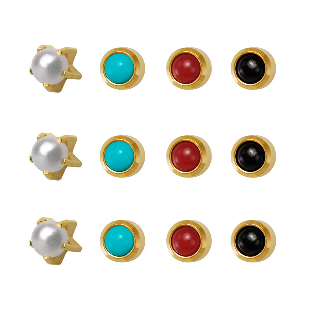 Universal™ Flatpack Gold-Plated Prong-Set Pearl Piercing Studs – Assorted Dozen – Regular Adaptor
