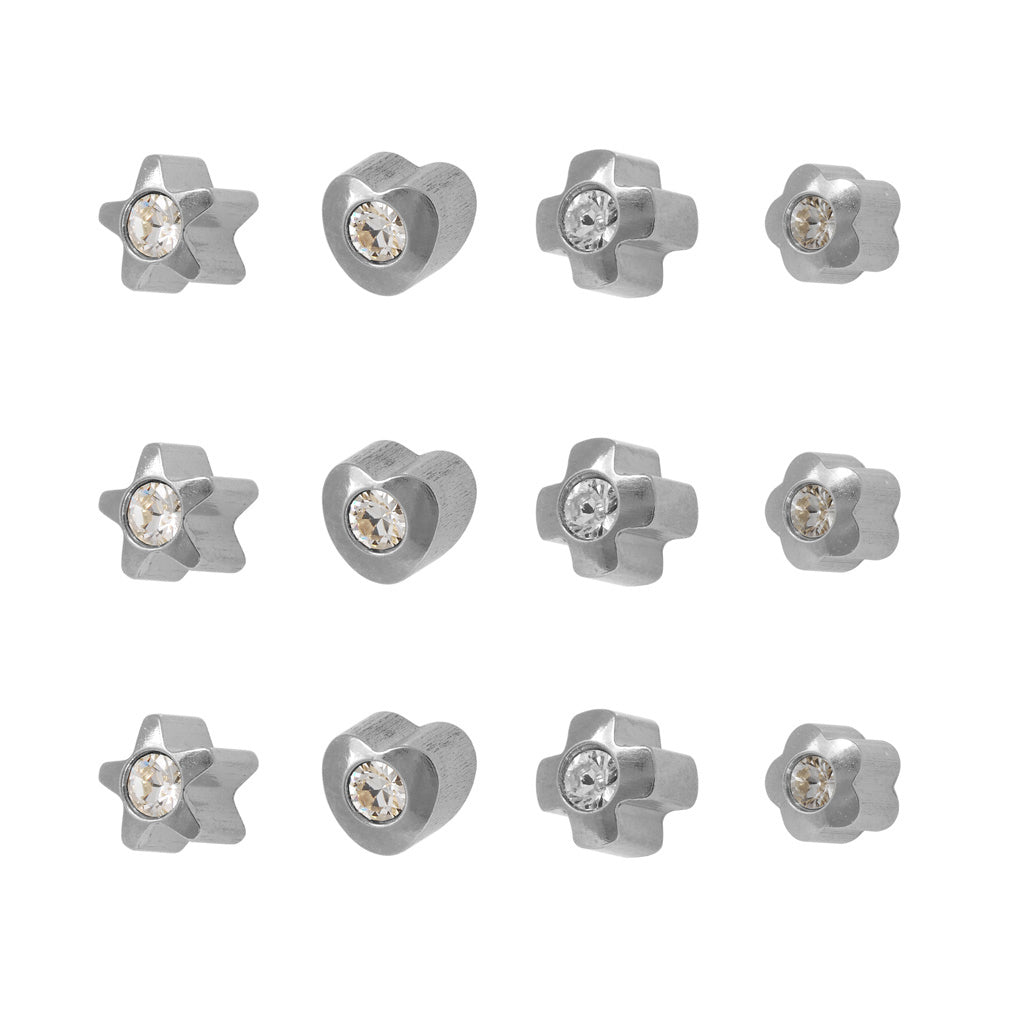 Universal™ Flatpack Stainless Steel Assorted Shapelite Crystal Piercing Studs