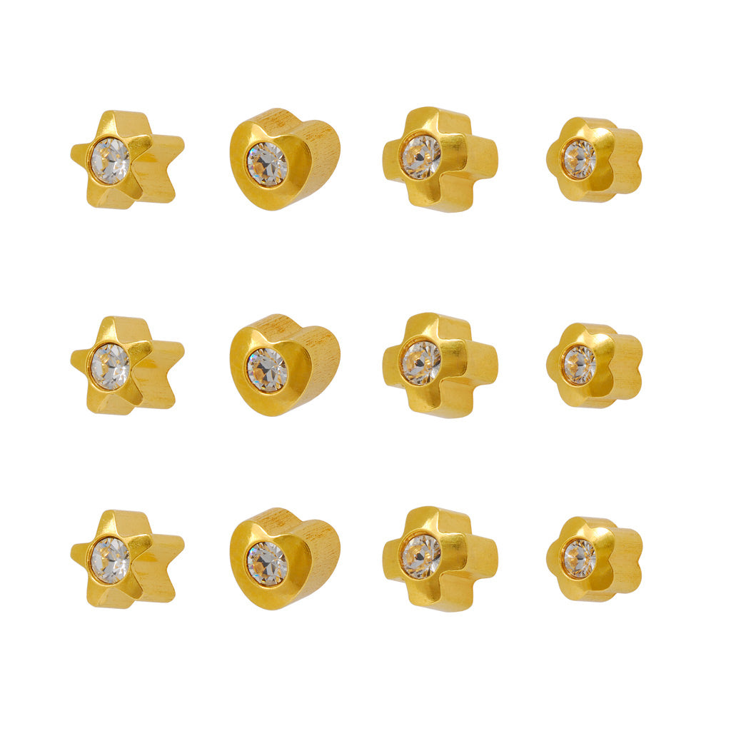 Universal™ Flatpack Gold-Plated Assorted Shapelite Crystal Piercing Studs